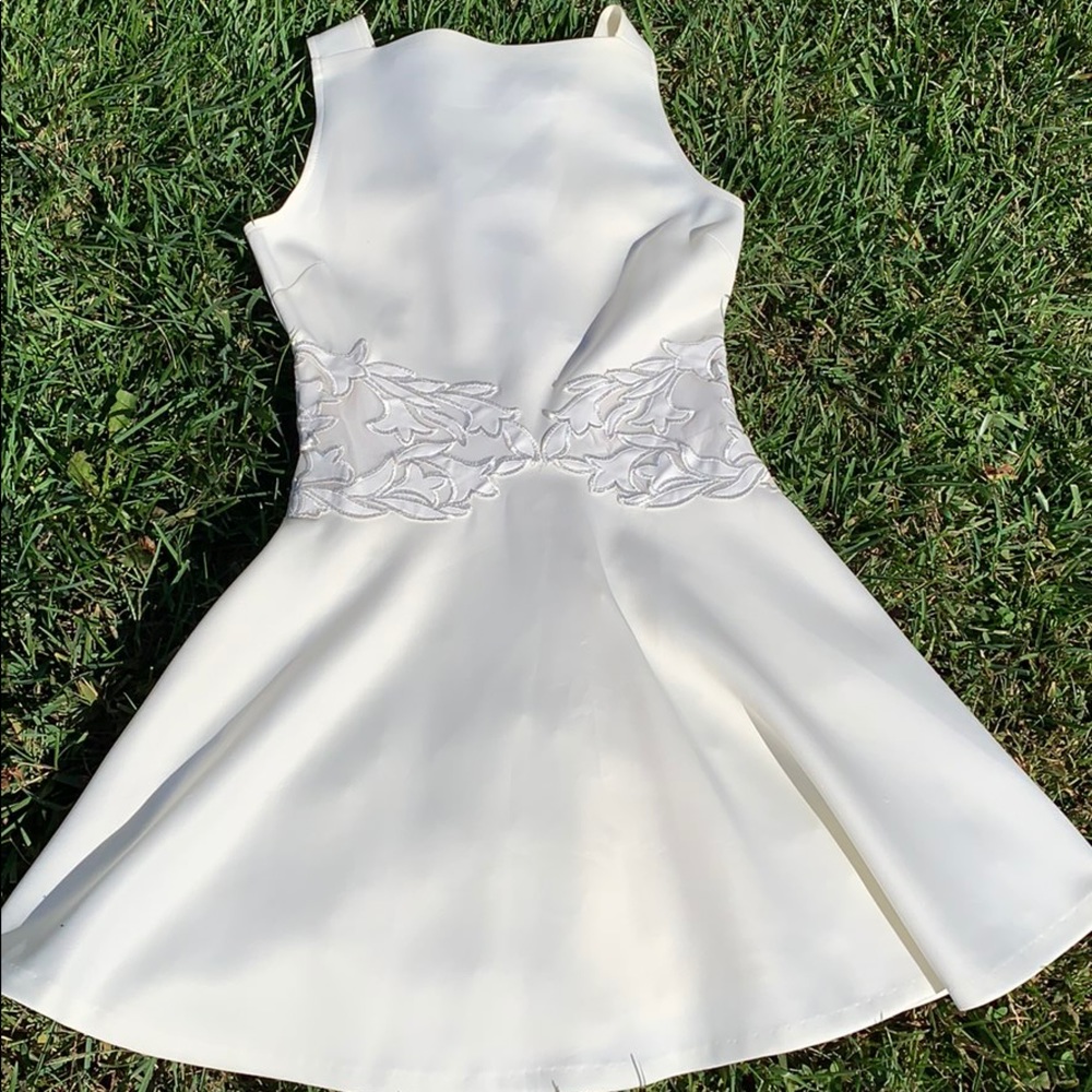 White dress with silver floral design